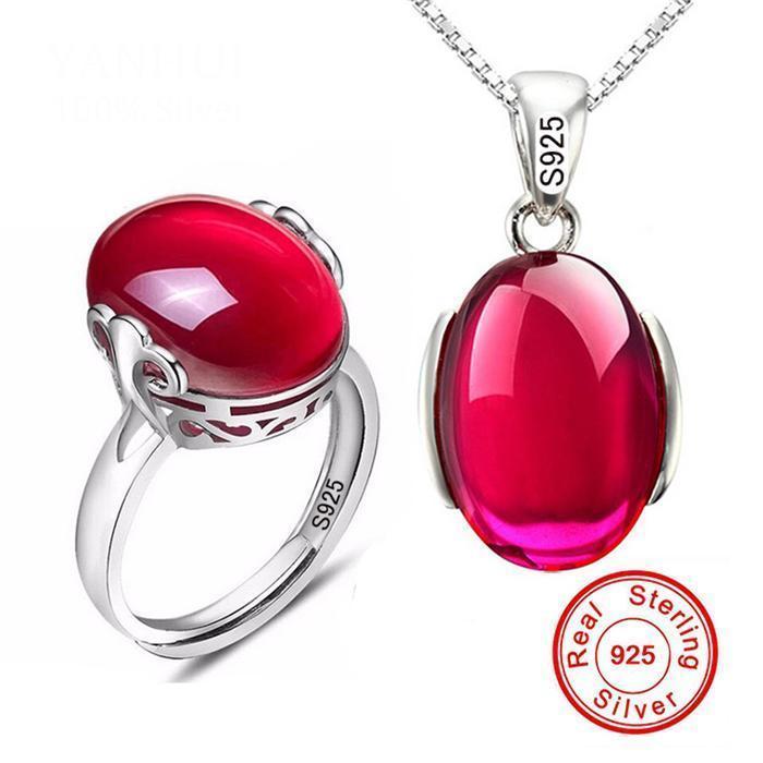 Ruby Ring & Necklace Set - 925 Solid Silver